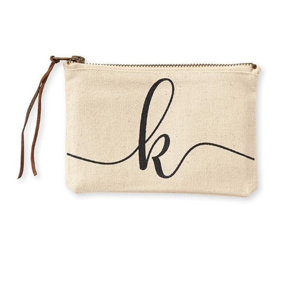 Mud Pie K Initial Canvas Cosmetic Pouch - Picture 2 of 2